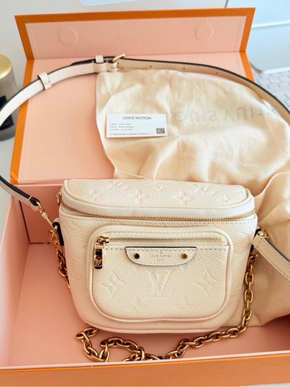 Louis Vuitton Cream Embossed Monogram Crossbody with Gold Chain